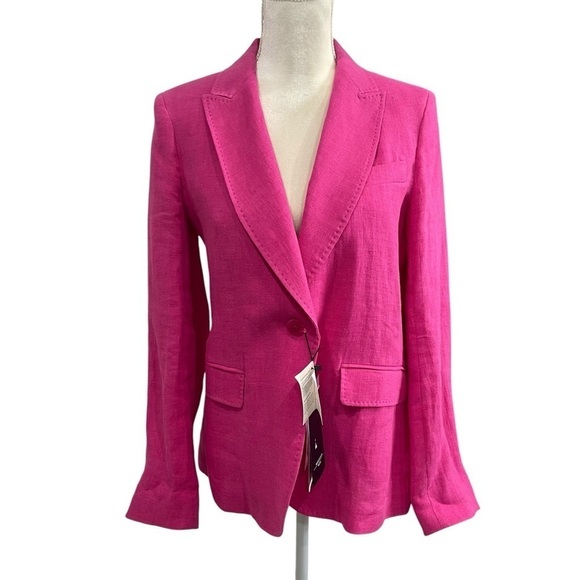 WEEKEND MAX MARA Nalut Linen Canvas Single Breast Blazer Size 8 Fuchsia $575 NWT - Picture 2 of 16